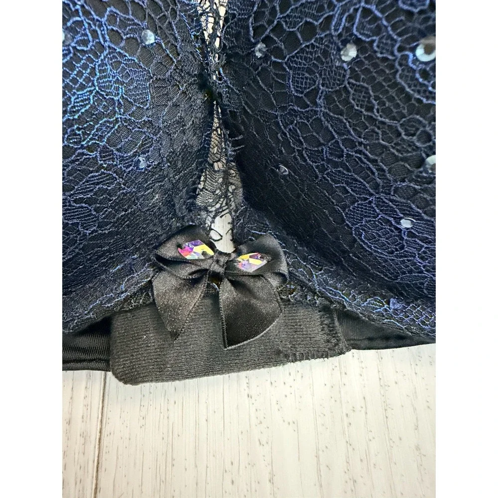 Victoria's Secret Very Sexy Push-up Bra Sz 34B Blue Metallic Lace Rhinestone Gel